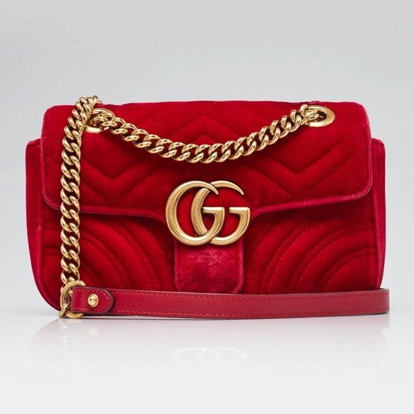 Gucci Red Velvet GG Marmont Mini Metelasse Shoulder Bag 795-050125 - Picture 1 of 12
